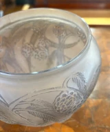 René Lalique Néfliers Vase No. 940 Blue Patina Frosted Glass c1923 Signed France
