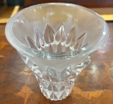 René Lalique Feuilles Vase No. 10-880 Frosted Clear Glass c1934 Signed France