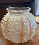 René Lalique Oursin Vase No. 10-888 Orange Opalescent Glass c1935 Signed