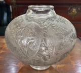 René Lalique Aras Vase No.919 Clear Grey Patina c1924 Signed R. Lalique France