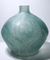 René Lalique Plumes Vase No.944 Blue Patina Frosted Glass c1920 Signed France