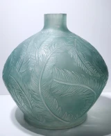 René Lalique Plumes Vase No.944 Blue Patina Frosted Glass c1920 Signed France