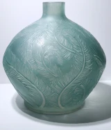 René Lalique Plumes Vase No.944 Blue Patina Frosted Glass c1920 Signed France