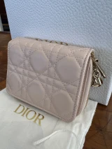 Christian Dior Small Lady Dior Voyageur Coin Purse Powder Beige Cannage Lambskin