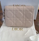 Christian Dior Small Lady Dior Voyageur Coin Purse Powder Beige Cannage Lambskin