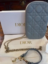 Christian Dior Lady Dior Call’in Dior Phone Holder Cloud Blue Cannage Lambskin