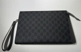 Auth Gucci GG Supreme Black Canvas Zip Wristlet Clutch Pouch 784959 Full Set