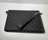 Auth Gucci GG Supreme Black Canvas Zip Wristlet Clutch Pouch 784959 Full Set