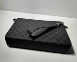 Auth Gucci GG Supreme Black Canvas Zip Wristlet Clutch Pouch 784959 Full Set