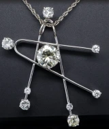 Vintage Handmade 14k White Gold Diamond Astrology Pendant 3.28ct Centre V $35710