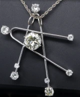Vintage Handmade 14k White Gold Diamond Astrology Pendant 3.28ct Centre V $35710