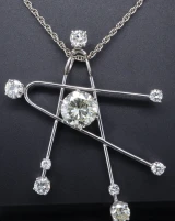 Vintage Handmade 14k White Gold Diamond Astrology Pendant 3.28ct Centre V $35710