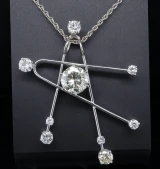 Vintage Handmade 14k White Gold Diamond Astrology Pendant 3.28ct Centre V $35710