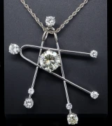 Vintage Handmade 14k White Gold Diamond Astrology Pendant 3.28ct Centre V $35710