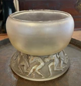 René Lalique Lutteurs Bowl No.890 Grey Patina c1914 Signed R. Lalique Rare