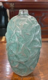 René Lalique Ronces Vase No.946 Green Patina Frosted Glass c1921 Signed France
