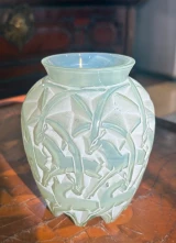 René Lalique Chamois Vase No.1075 Opalescent Celadon Glass c1931 Signed