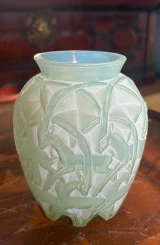 René Lalique Chamois Vase No.1075 Opalescent Celadon Glass c1931 Signed