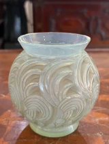 René Lalique Bresse Vase No. 1073 Celadon Green Grey Patina c1931 Signed France