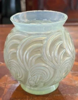 René Lalique Bresse Vase No. 1073 Celadon Green Grey Patina c1931 Signed France
