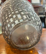 René Lalique Damiers Vase No. 10-886 Grey Patinated Frosted Glass c1935 Signed