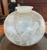 René Lalique Poissons Vase No. 905 Opalescent Glass c1921 Signed R. Lalique