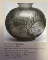 René Lalique Poissons Vase No. 905 Opalescent Glass c1921 Signed R. Lalique