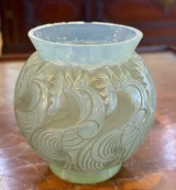 René Lalique Le Mans Vase No.1074 Celadon Green c1931 Signed R. Lalique