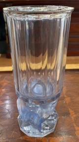 René Lalique "Merles" (Blackbirds) Vase No. 1071 – Blue Patinated Crystal c1931