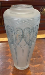 René Lalique Inséparables Vase No.887 Blue Patina Frosted Glass c1919 Signed