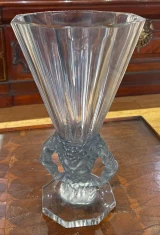 René Lalique Faune Vase No.1062 Blue Patina Frosted Crystal c1931 Signed Art Dec