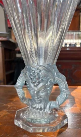 René Lalique Faune Vase No.1062 Blue Patina Frosted Crystal c1931 Signed Art Dec