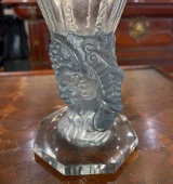 René Lalique Faune Vase No.1062 Blue Patina Frosted Crystal c1931 Signed Art Dec