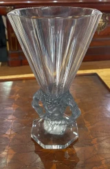 René Lalique Faune Vase No.1062 Blue Patina Frosted Crystal c1931 Signed Art Dec