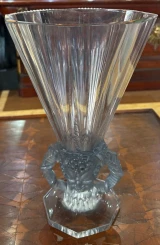 René Lalique Faune Vase No.1062 Blue Patina Frosted Crystal c1931 Signed Art Dec