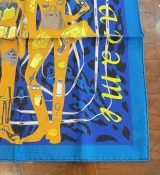Hermès Monsieur et Madame Gavroche Silk Mens Pocket Square Blue 42cm France