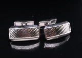 Vintage Dunhill 22mm Silver Tone Textured Rectangular Cufflinks