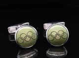 1988 Dunhill Olympic Games Five Rings Green Enamel & 925 Silver 14.5mm Cufflinks