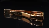 Vintage Dunhill Gold Tone Black Enamel Logo Ribbed Tie Clip Bar