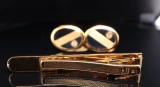 Vintage Dunhill Gold Plated Cufflinks & Tie Clip Set – Black Enamel – 19mm