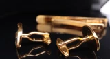Vintage Dunhill Gold Plated Cufflinks & Tie Clip Set – Black Enamel – 19mm