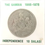 1975 Gambia UNC 10 Dalasi Independence Coin Original Sleeve. 925 Silver 38.6mm