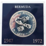 Bermuda 1947 - 1972 Silver Wedding UNC $1 .925 Silver in Perspex Case