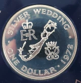 Bermuda 1947 - 1972 Silver Wedding UNC $1 .925 Silver in Perspex Case