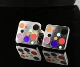 Vintage Georg Jensen No. 93C Sterling Silver Polychrome Enamel Cufflinks