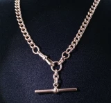 Fine Antique 9ct Rose Gold Curb Link Albert T Bar Pocket Watch Chain 34cm 32.7g