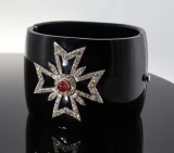 Vintage Black Acrylic Cuff Bangle Ruby & Diamond Maltese Cross 66.4g Val $6300