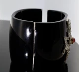 Vintage Black Acrylic Cuff Bangle Ruby & Diamond Maltese Cross 66.4g Val $6300