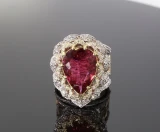 Vintage Stambolian Rubelite & G Vs Diamond 18k W/Gold Ring Size N Val $28890