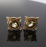 Vintage Lemon Quartz Set 18K Gold Etruscan Revival Earrings Val $9960